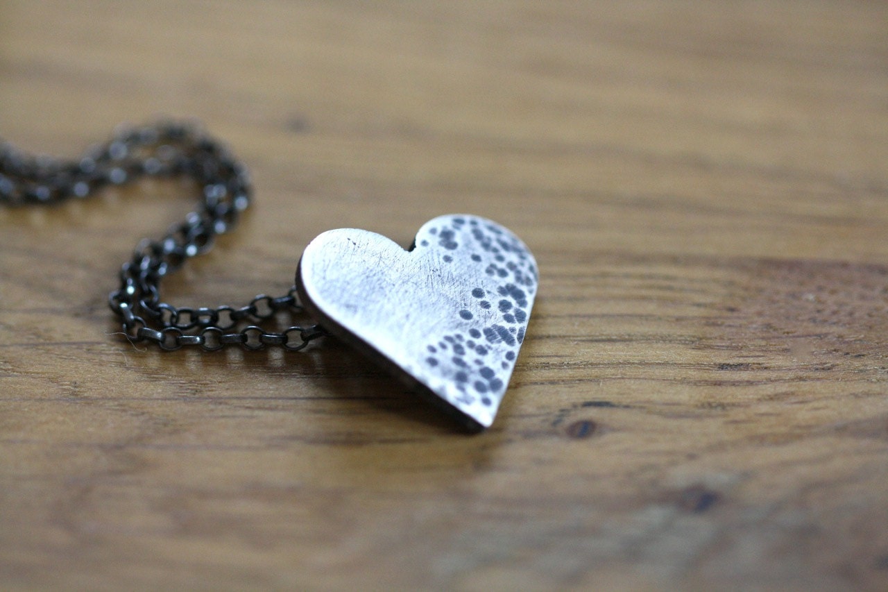 Heart necklace - heart - love - Valentines - small - simple - organic - hammered - textured - etsymetal team