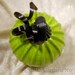 Small Halloween glass Pumpkin - Opaque Lime Green with black metallic stem - glass garden art