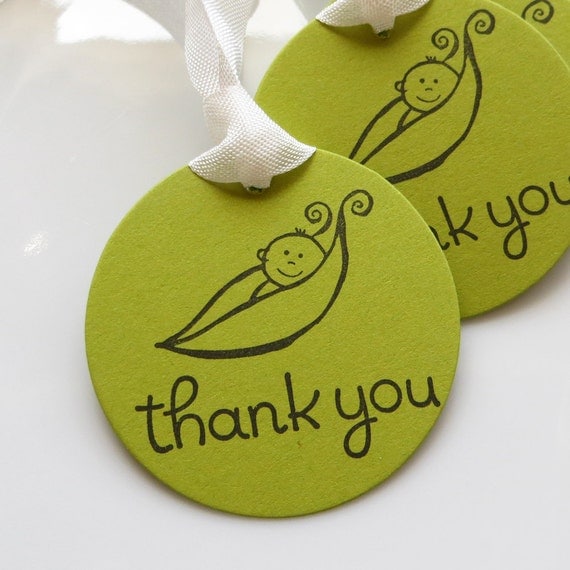 Baby Shower Tags Pea Pod - Set of 6 - Custom Colors Available - Baby Shower Thank You Tags Baby Pea Pod Il_570xn