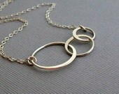 Sterling Silver Three Rings Necklace, Geometric Modern Jewelry, Past, Present, Future
