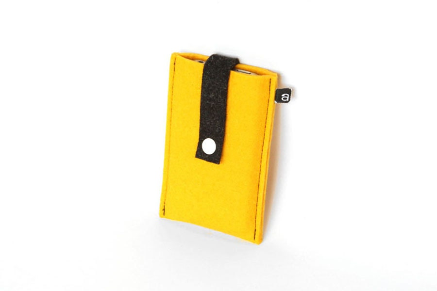 iPhone case: Yellow and charcoal wool felt with white snap closure - 3G / 3GS / 4 / 4S / 5