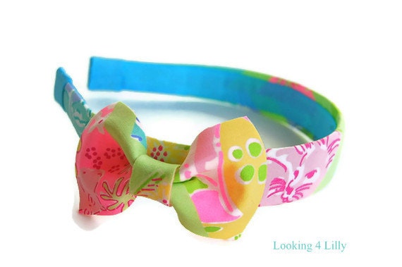 Lilly Pulitzer Fabric Headband with Bow  Pink Green Lilly Pulitzer Headband Sorority headband