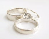 Wedding Ring Set White Topaz Sterling Silver His and Her Made To Order