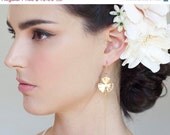 On Sale 30% Noriko Earrings, wedding bridal elegant  gold silver plated flower dangle jewelry