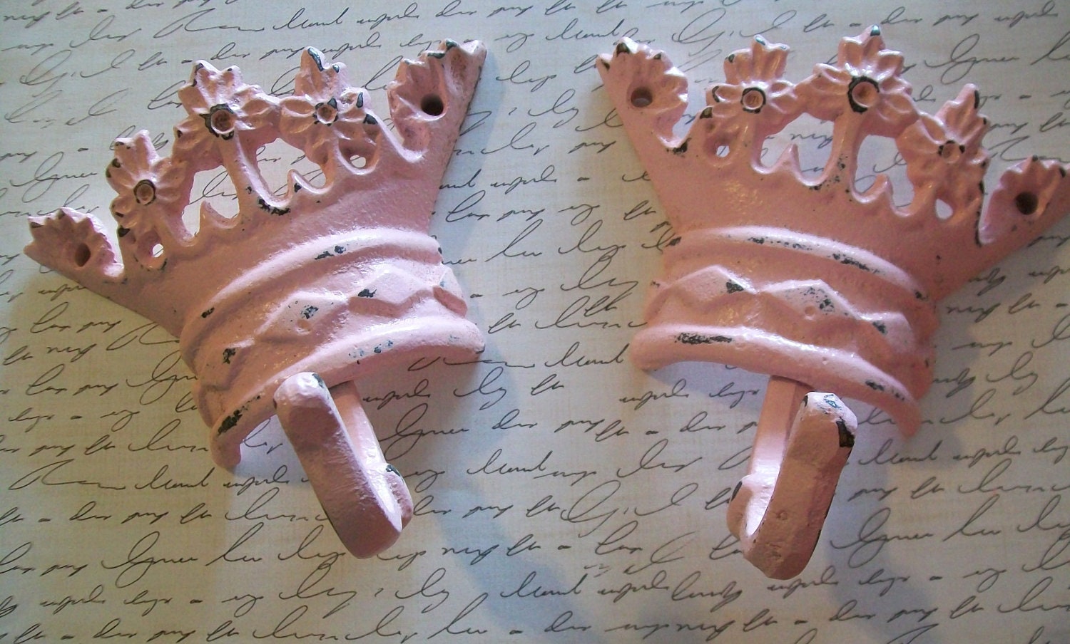 2 CROWN WALL HOOKS-Pink-Soft Pink-Any Color-Shabby Chic Decor-Princess-Paris Apartment-French Farmhouse Chic