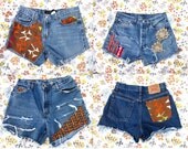 CUSTOM Native Tribal Vintage Trim Or Crochet Distressed Cut Off Denim Jean Shorts By MountainGirlClothing