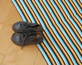 Retro Striped Organic Napmat - Eco-Friendly Daycare Toddler Nap Mat in Geometric Aqua Blue, Yellow Gold and Brown (Ready to Ship)