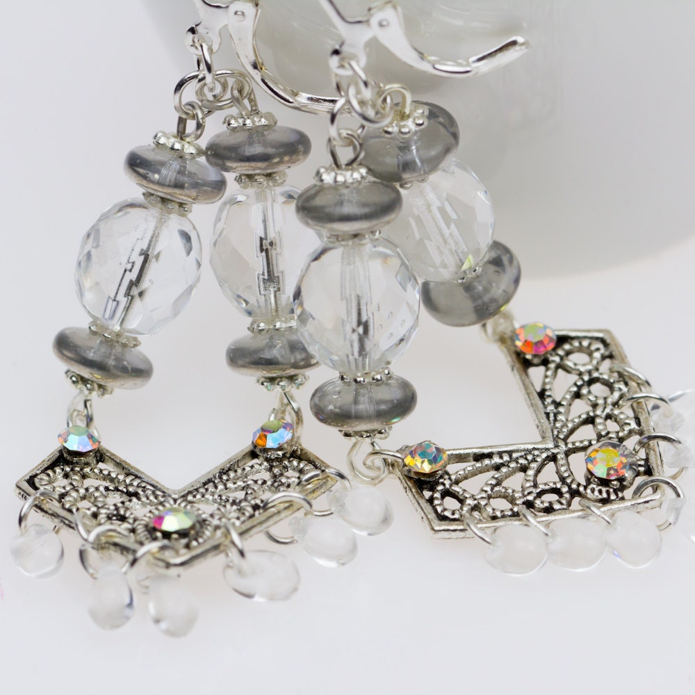 Romantic Bridal Rhinestone Chandelier Earrings - Handmade by VividColors