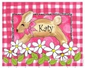 Nursery Art -  Gingham  Rabbit-  Nursery Art Print for Girls