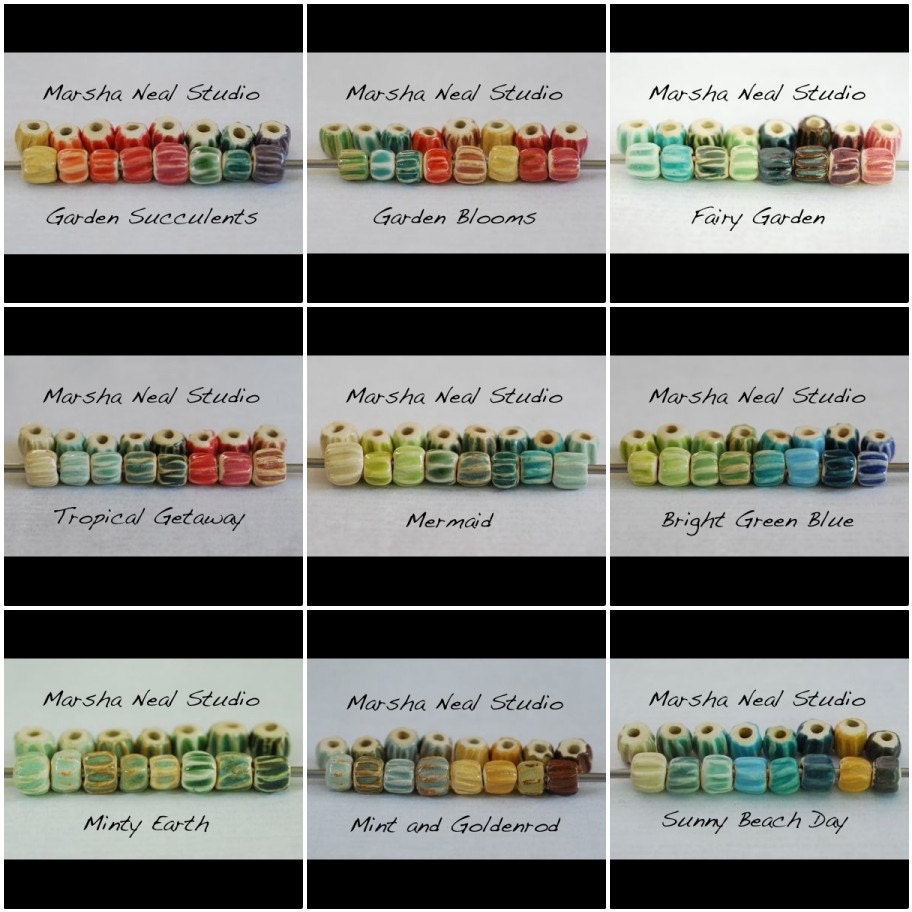 Handmade Ceramic Chevron Bead Sets 8 Pairs Made To Order You PIck The Color Palette