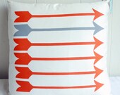 Sharp Shooter - arrow pattern, orange and grey organic screenprinted pillow 18x18 - EarthCadets