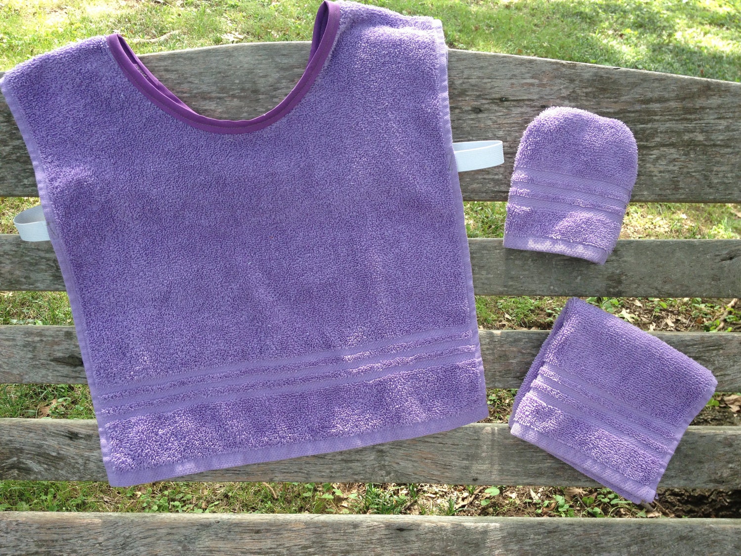 Montessori Toddler Apron Set in Purple Terry Cloth (for Practical Life and Water Activities)