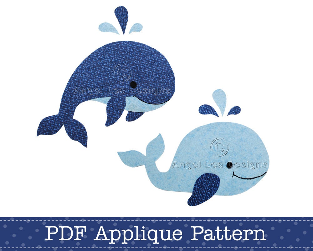 Whales Applique Template PDF Pattern Includes Jumping Whale and Swimming Whale Applique Design by Angel Lea Designs