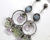ON SALE - Pastel Chandelier Earrings Wire Wrapped Oxidized Sterling Silver Blue Green Pink Luxury Spring Fashion Handmade - Alexis