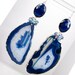 RESERVED - Blue Agate Slice Earrings Long Blue Dangle Earrings Geode Slice Gemstone Luxury Statement Fall Fashion - Angelina