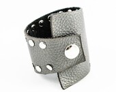 Asymmetrical Leather Cuff w/ Studs (Pearly Gray)