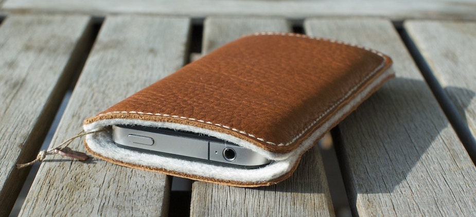 iPhone Organic Leather Sleeve / Case - "BOTH SIDES" (iPhone 5, iPhone 4, iPhone 4s, iPhone 3, The New iPhone)
