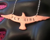 FLY GIRL--Copper Bird Necklace, Bird Charm, Eagle Necklace, Hawk, Bird Pendant, Stamped Necklace, Casual Necklace, Metal, Metalwork
