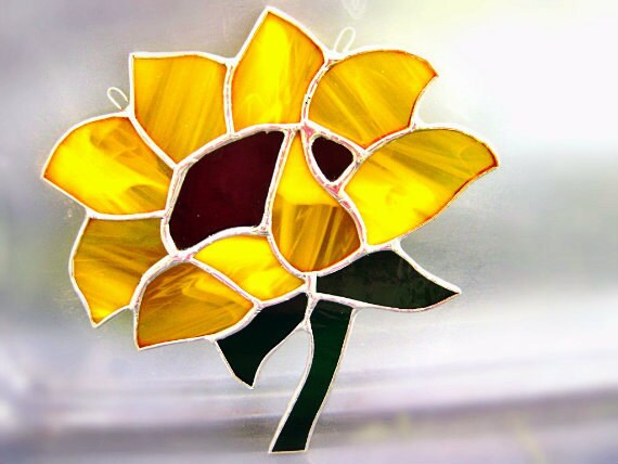 Sunflower Stained Glass Ornament Suncatcher Cottage Chic Farm Garden Fathers Day Birthday Primitive Housewarming Wedding Gift Easter Spring