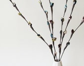 Fabric Pussy Willow Branches - Brown Teal Blue Green Summer Stems (set of 6)