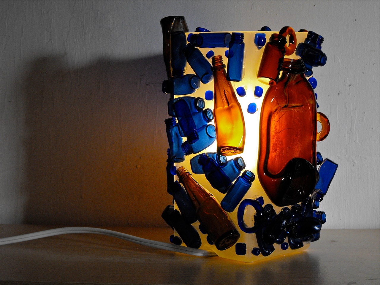 Upcycled bottle lighting - The Bent Bottle Lamp, small