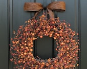 Pumpkin Pie - Fall Berry Wreath - Harvested Berries - Orange Berry Wreaths - Autumn Decor - Front Door Display