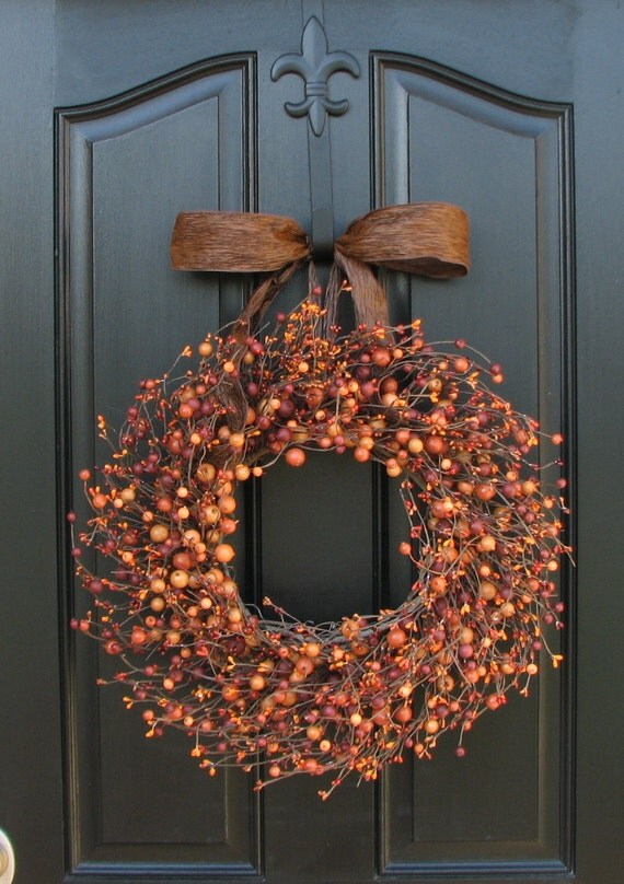Pumpkin Pie - Fall Berry Wreath - Harvested Berries - Orange Berry Wreaths - Halloween Decor - Front Door Display