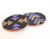Leather and Cork Hand Stamped Coasters. Tribal Arrow Pattern in Purple and Gold. Mug Coaster. Home Decor. Geometric.