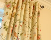 25 x 30 or Custom Size Window Panels Cafe Curtain Peacock & Bird Floral Fabric Yellow, Green, Rust