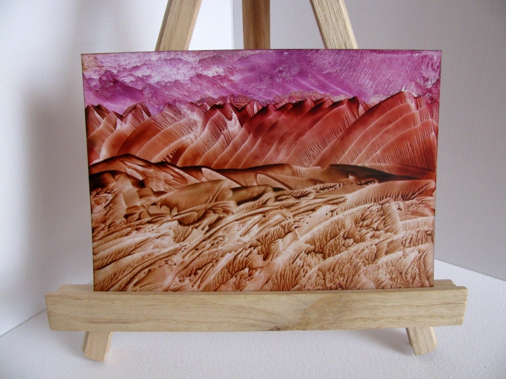 SALE 4X6 Desert Sunset. Encaustic (Wax) Original Painting. Abstract Landscape. Purple. Brown. Olive Green