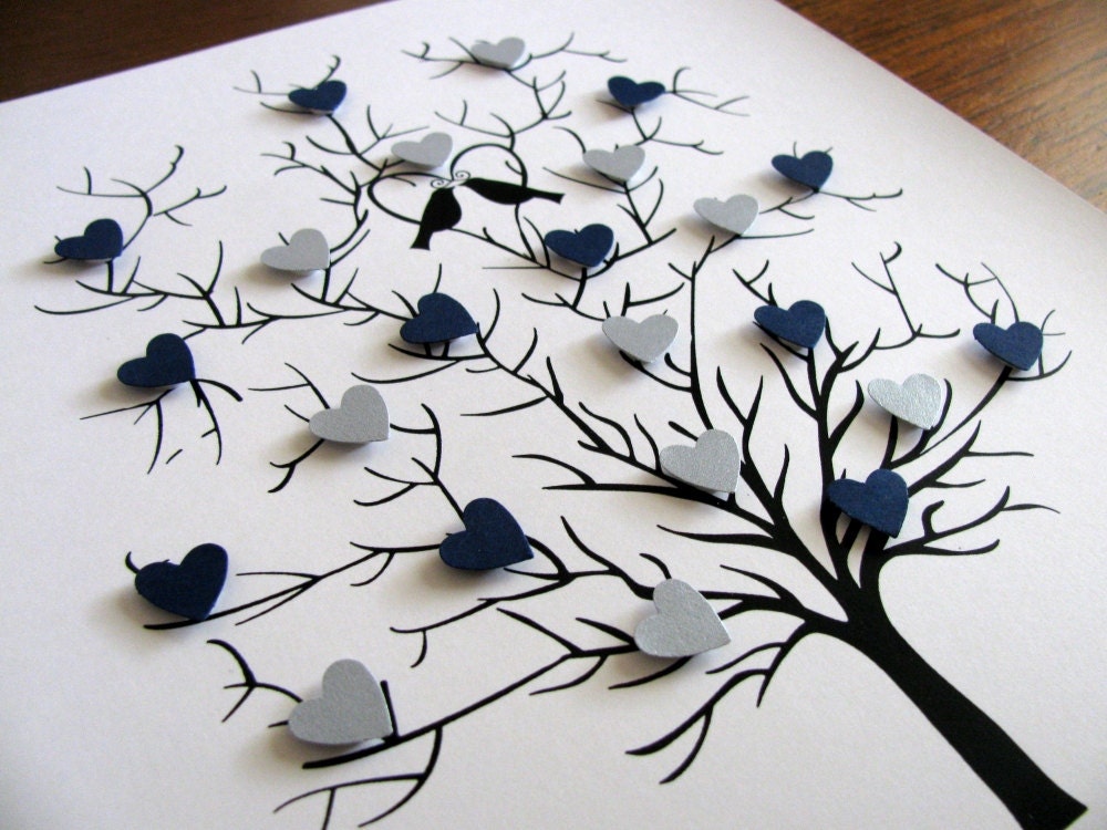 3D Heart Tree - 8x10. Wedding. Anniversary. Special Occasion. YOUR CHOICE of Colours. Can be Personalized at Bottom - Made to Order