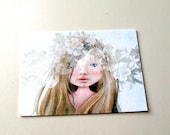 ACEO/ATC "Asia" Portrait of a Child- Little Blonde Girl Surrounded by Flowers - Artists Trading Card Mini Premium Fine Art Print 2.5x3.5