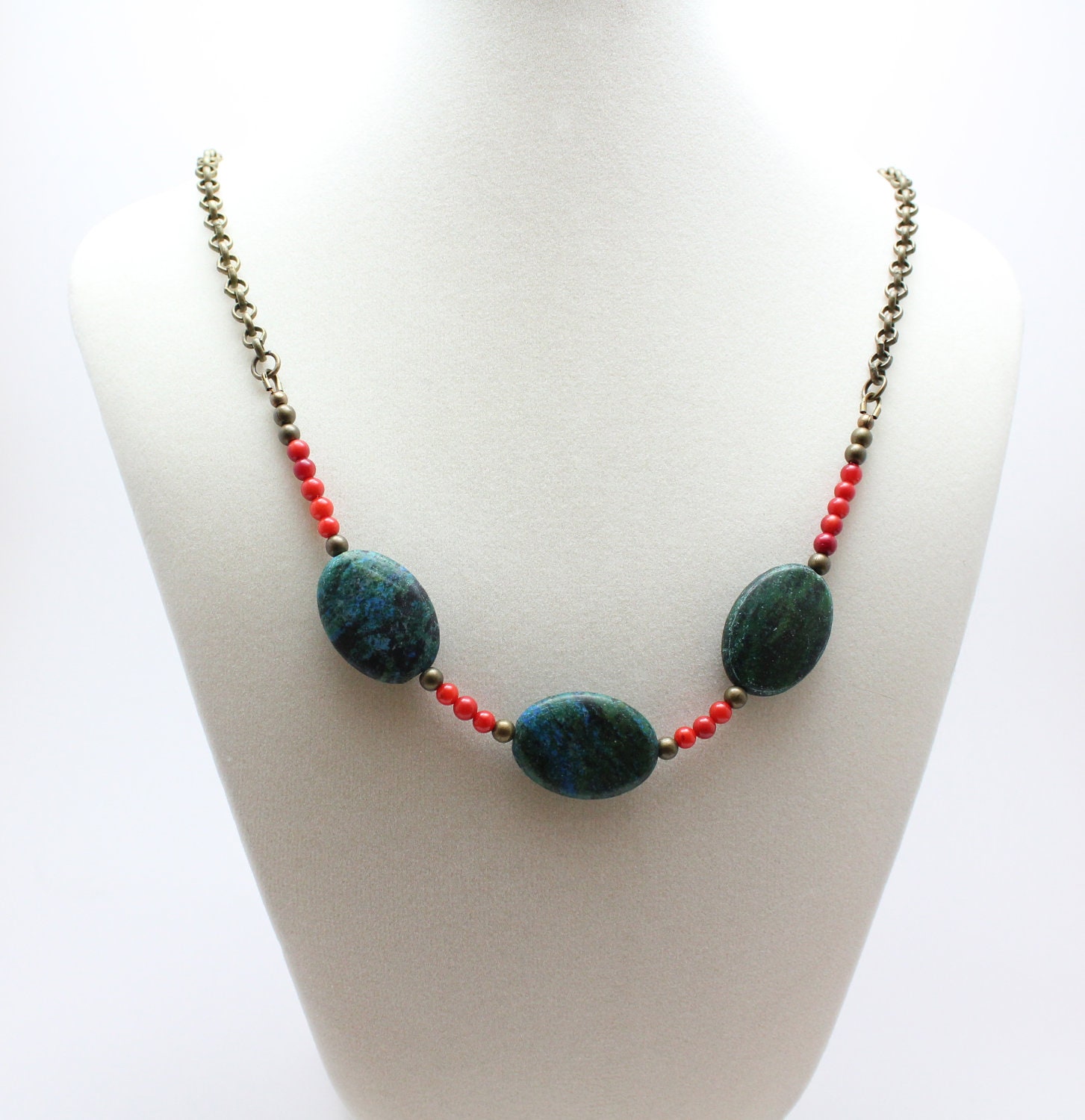 Ancient Echoes-Turquoise Coral and Bronze Necklace