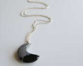 Snowfake Obsidian Crescent Moon. Sterling Silver. Moon. Cosmic. Small Necklace. Simple Stone. Necklace.