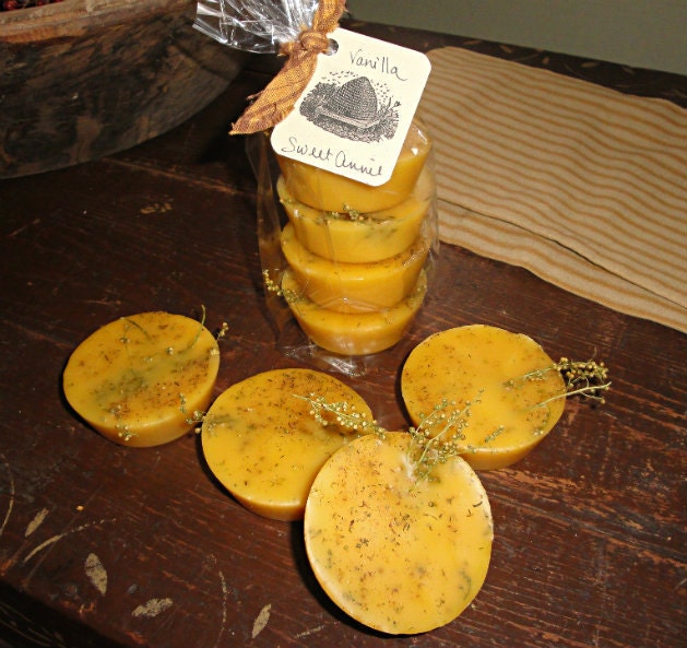 Vanilla and SWEET ANNIE Melting Tarts- made with pure beeswax, scented warm vanilla with sweet annie blossoms