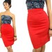 80s red pencil skirt S high waist cotton