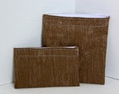 Reusable cloth sandwich and snack bag set- brown wood grain