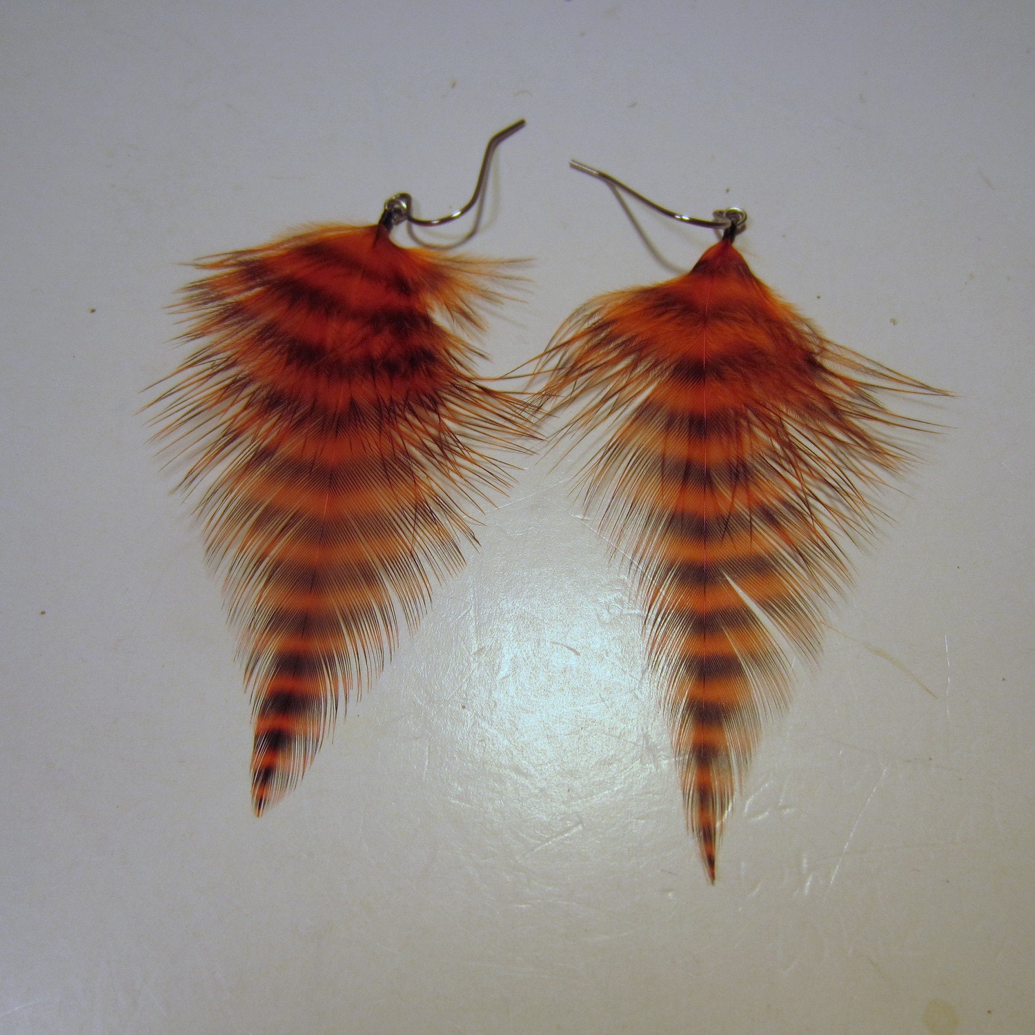 Feather Earrings small orange tiger