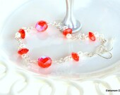 Red crystal freshwater pearl bracelet heart clasp.