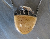 Texas Ranch - Petrified Palm Wood and Cow Necklace in Sterling Silver