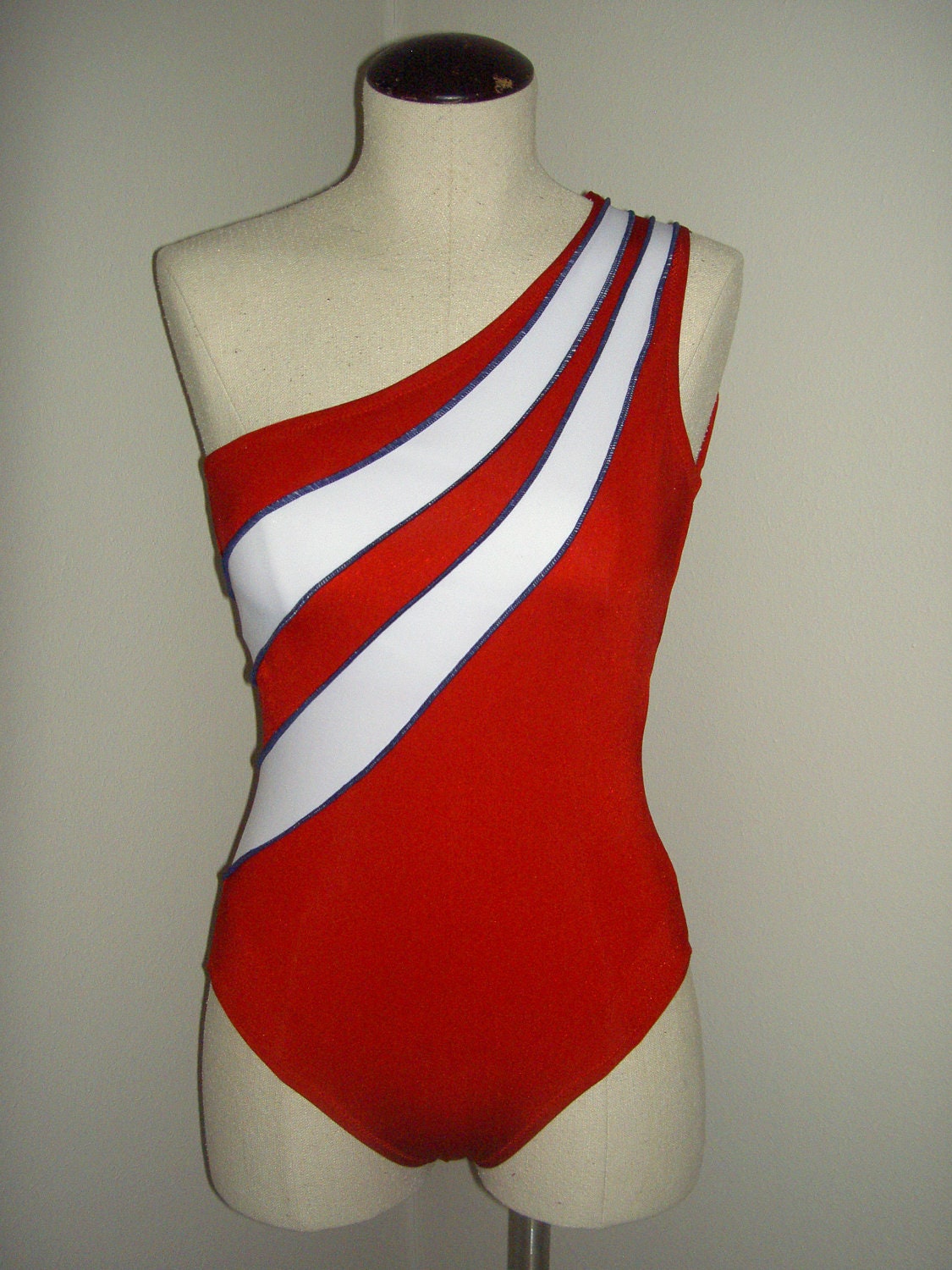 One Shoulder Leotard in Red, White, and Blue - Danielle