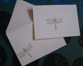 Dragonfly cards -- Set of 5 pretty golden dragonflies handstamped onto white cards
