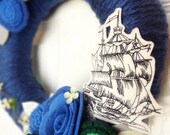 Tattoo Tortuga -  Limited Edition - The Original Felt Yarn Wreath -  Door Decoration in Blue and Green