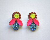 One of a Kind Earrings- Neon Honey Bee 1