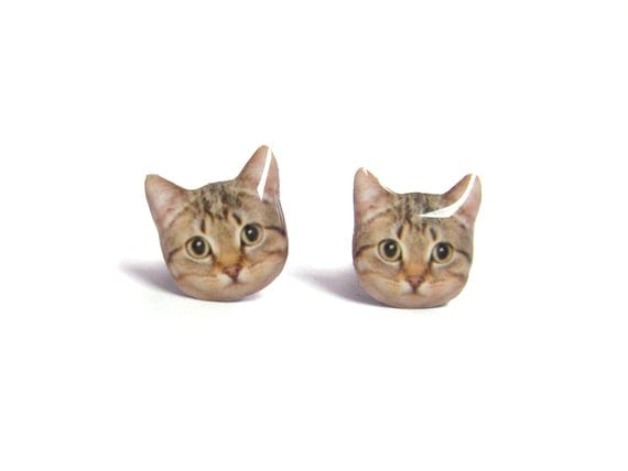 Cute Cat Kitten Stud Earrings - A14E84 Made To Order