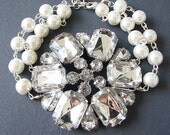 Wedding Jewelry Bridal Bracelet Statement Jewelry Rhinestone Wedding Bracelet Pearl Bracelet Beaded