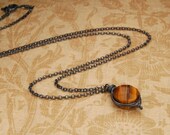 Tigers eye, wire wrapped, oxidized sterling silver gemstone pendant necklace "Rio Oro" handmade, rustic fall fashion jewelry
