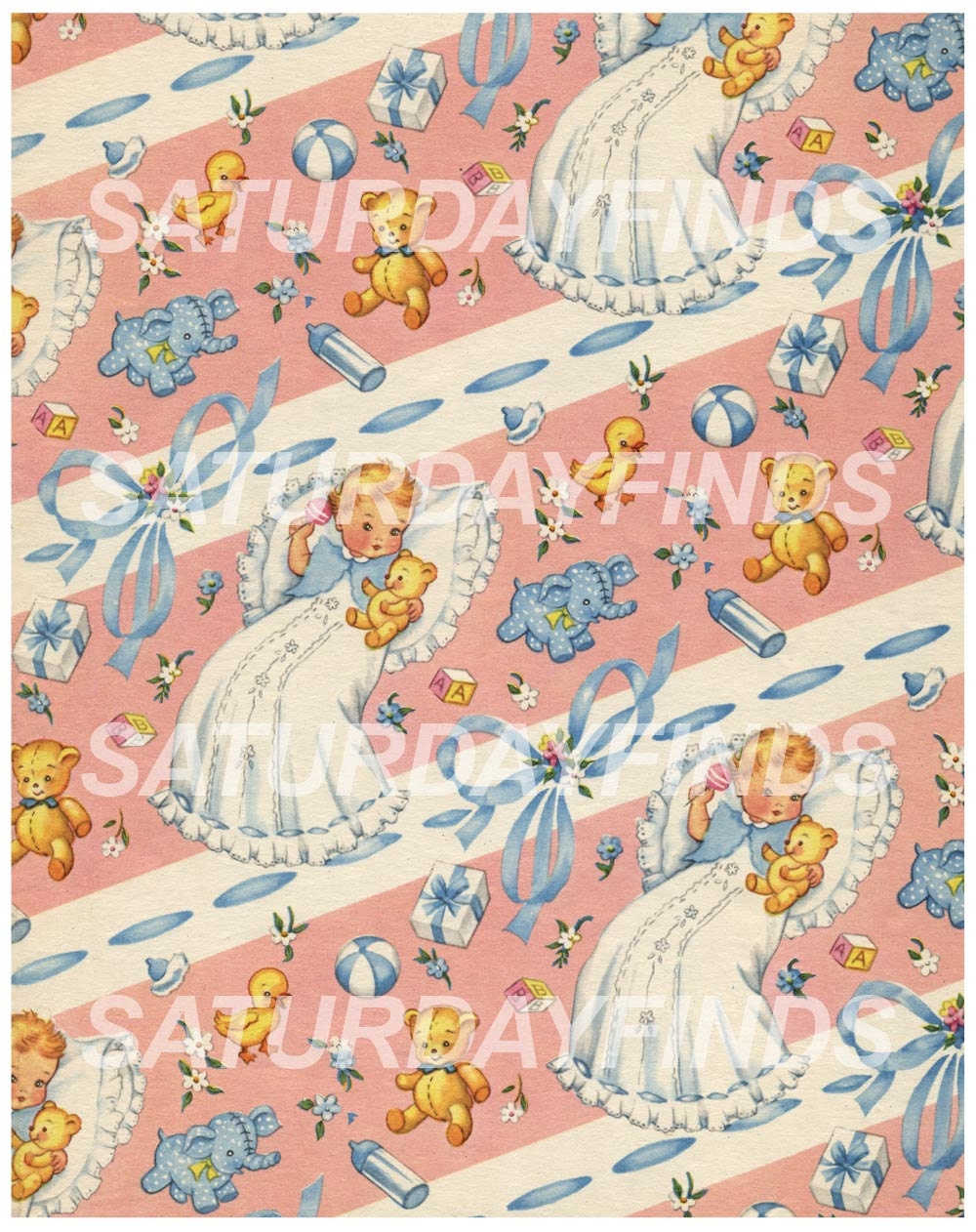 New Baby Vintage Wrapping Paper No. 3 (of 6) Digital Collage Sheet Download Immediately