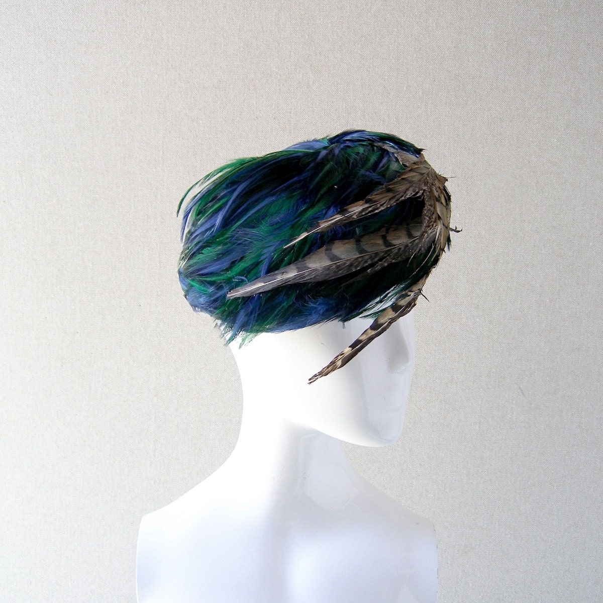 60s Christian Dior feather hat - turquoise teal peacock chic - 1950s/1960s designer millinery chic
