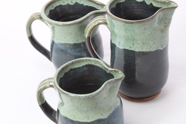 Bridges Pottery Ceramic Milk Juice Pitcher in Blue and Green - Large READY TO SHIP